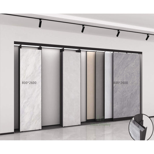 Présentoir coulissant pour carreaux de céramique - Présentoir en pierre de quartz et marbre pour salle d'exposition