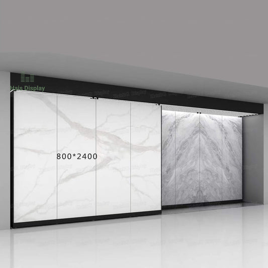 Présentoir à carreaux coulissant pour salle d'exposition