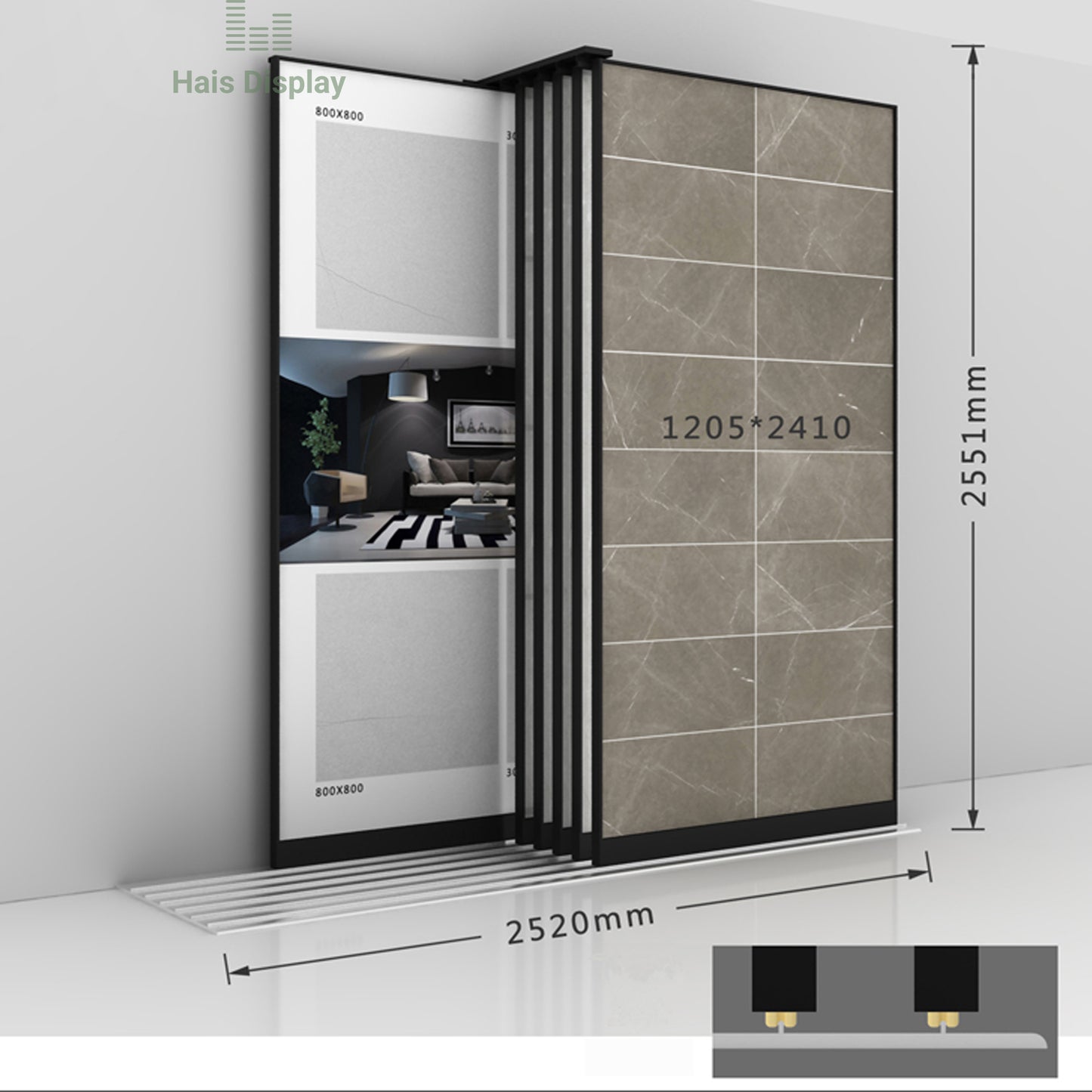 Sliding Tile Displays Rack Stand For Showroom, M16-B