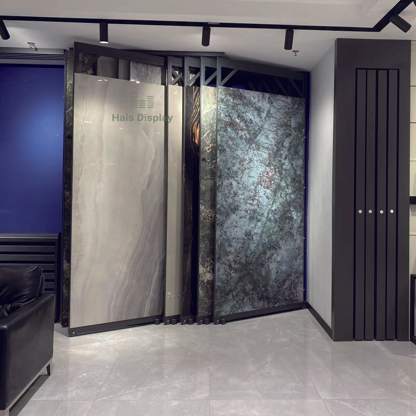 Présentoir coulissant pour carreaux de céramique - Présentoir en pierre de quartz et marbre pour salle d'exposition
