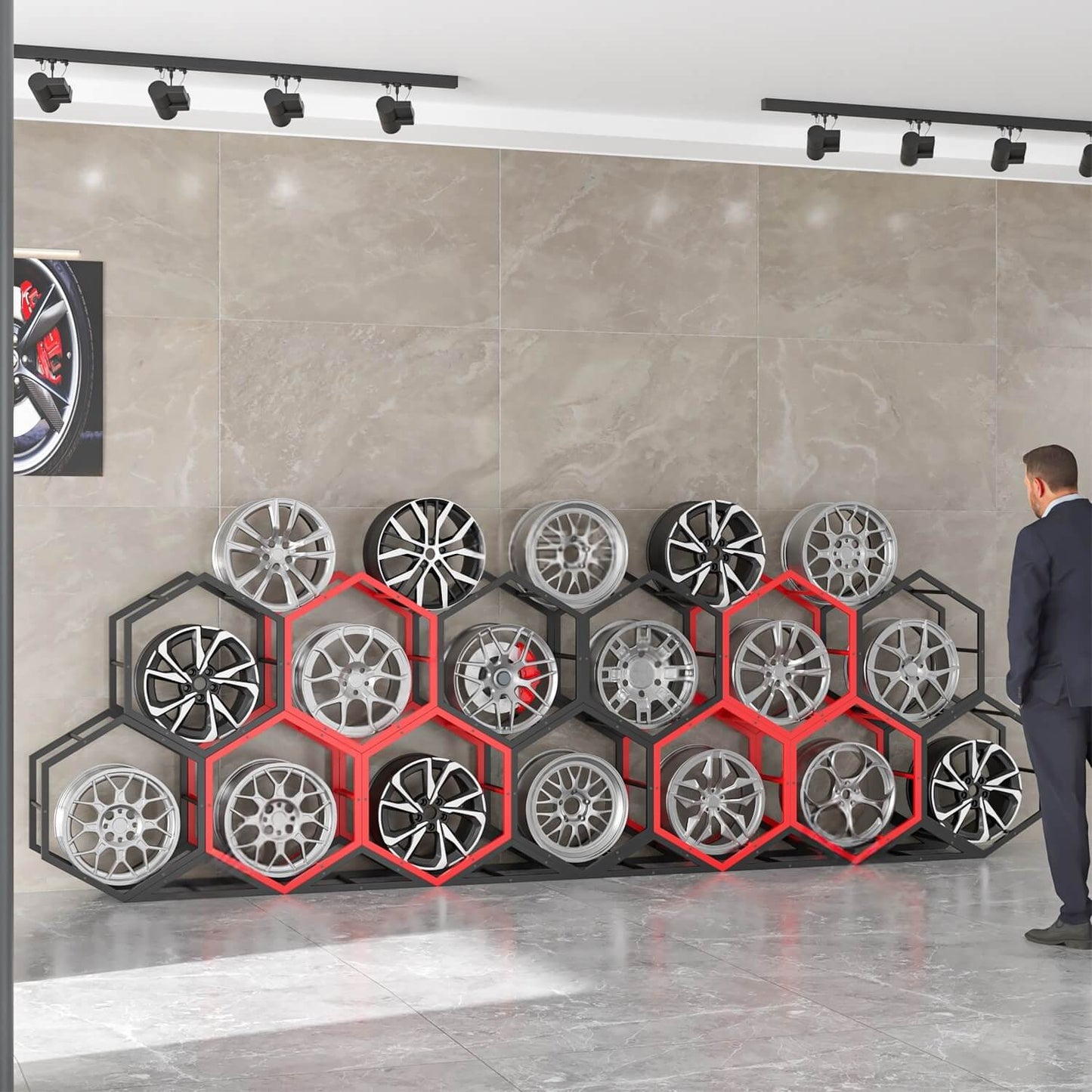 Présentoir à carreaux en céramique avec roulettes