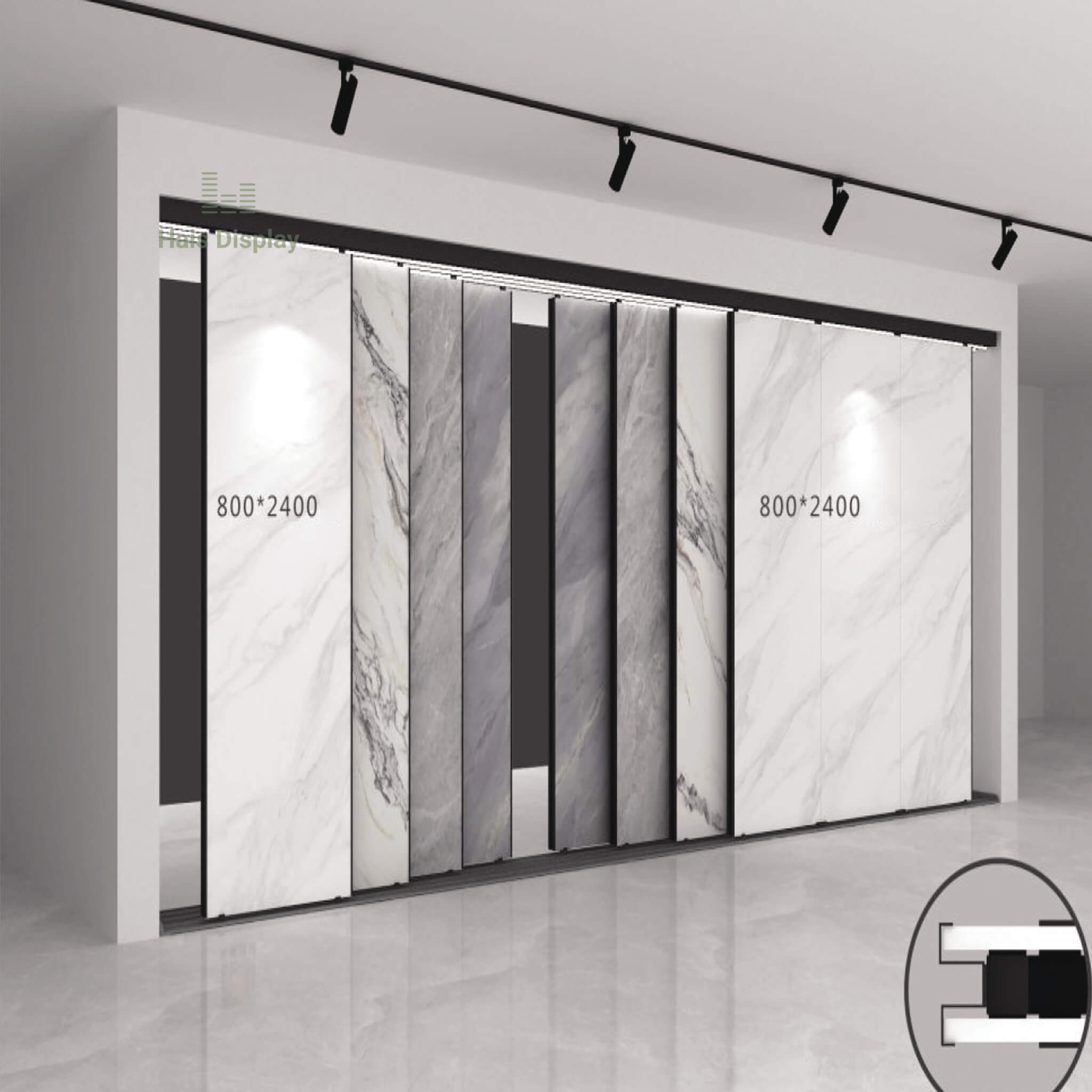 Bookmatched Slab Display System | Sliding Large Format Tile Rack – Hais ...