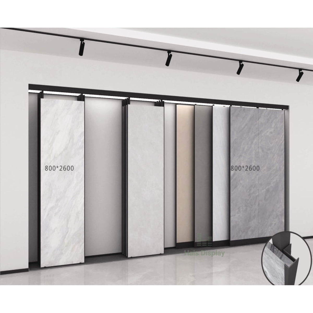 Premium Full-Height Sliding Tile Displays | Large Format Slab Display ...
