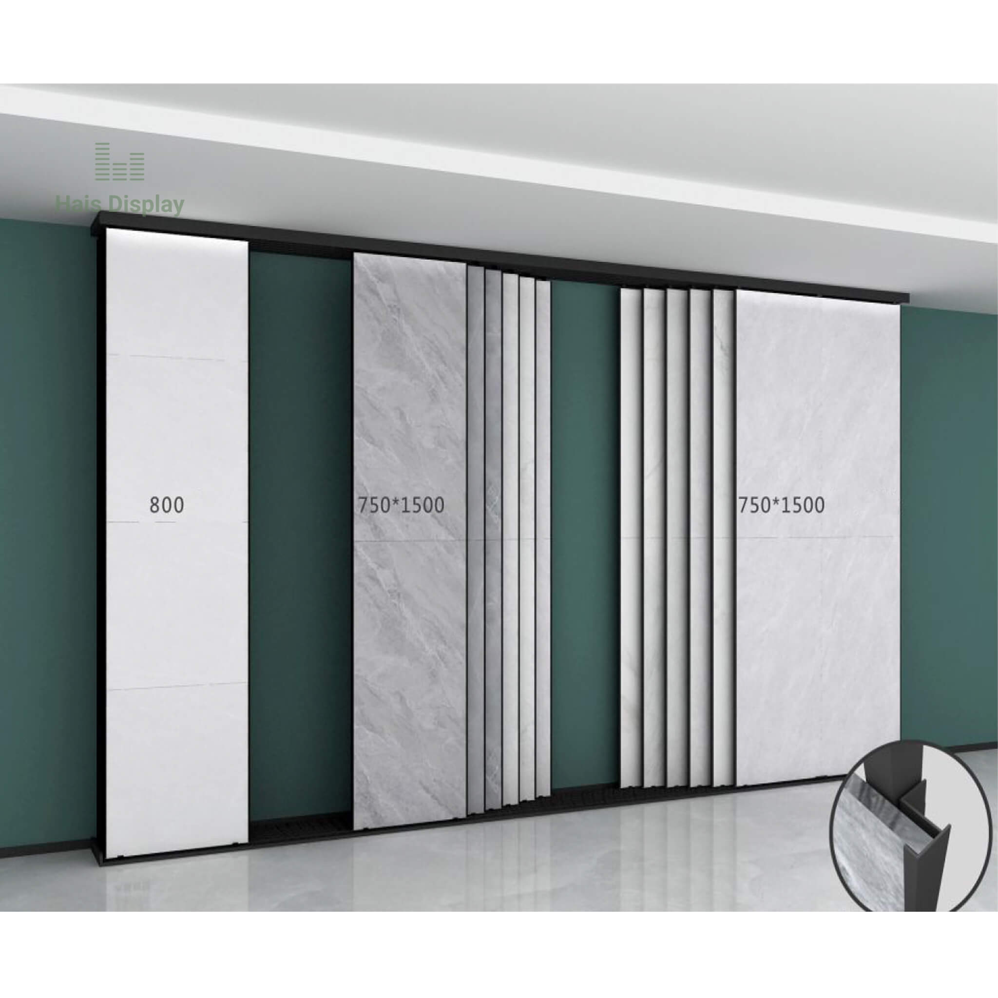 Modern Sliding Tile Display Wall | Large Format Porcelain Slab Rack ...