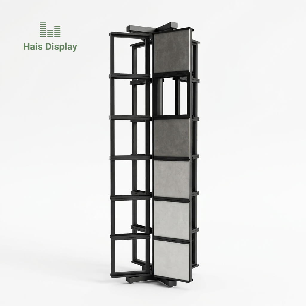 360-degree-rotating-black-metal-tile-display-stand-for-showroom